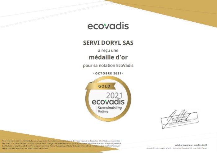 Médaille d'or Ecovadis 