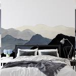 Papier peint panoramique avec montagnes grises à l'aquarelle