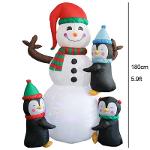 Décoration Noël gonflable : Bonhomme de neige avec pingouins