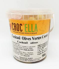 Cocktail olives vertes cassées 500gr CROC'ELLA pour professionnel alimentaire