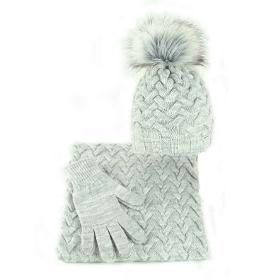 Ensemble hiver femme, bonnet à pompon, écharpe, gants