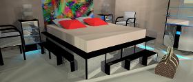 Chambre "Hexagone" avec 11 tiroirs - Tête de lit "Floral" à partir de