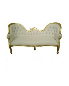Canapé de style baroque en bois doré et simili blanc Double end