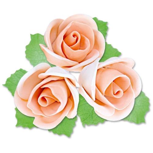Fleurs En Pastillage Rose Semi-ouverte Orange Avec Feuilles