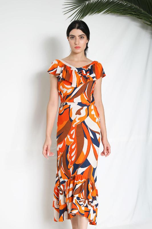 Stylish Ruffled Printed Dress