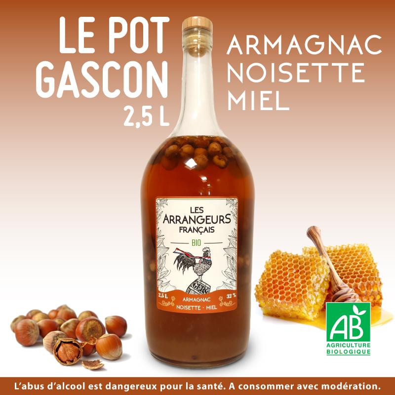 Pot Gascon 2,5L : Armagnac Arrangé Noisette – Miel Bio 250cl