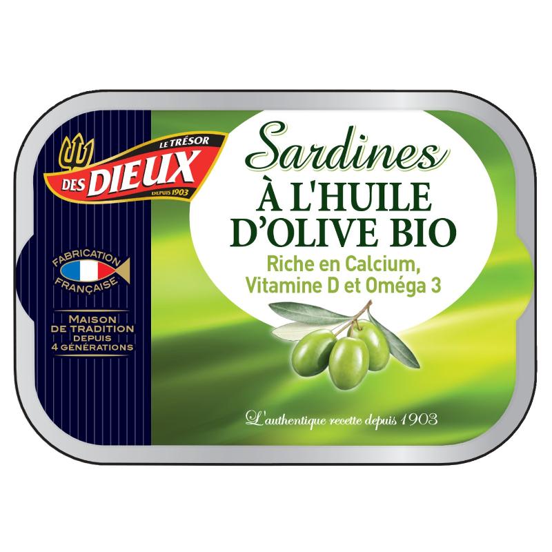 Sardines huile d'olive bio 115g - LES DIEUX