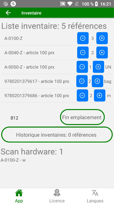 Application d’inventaire simple par empl Android multilingue
