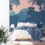 Papier peint panoramique avec paysage jungle bleu d'une