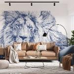 Papier peint panoramique avec visage de lion bleu