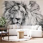Papier peint panoramique avec visage de lion noir et blanc