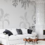 Papier peint panoramique noir et blanc jungle avec plantes
