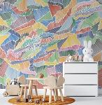 Papier peint hachures avec motifs multicolores pour enfants