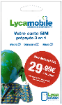 Carte Sim Lycamobile 29.99€ Pass National Xxl