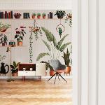 Plantes, pots et animaux - Papier peint panoramique avec pots de fleurs, plantes