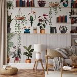 Plantes, pots et bouquins - Papier peint panoramique avec pots de fleurs, plant