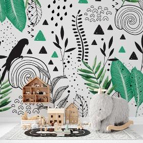Papier peint panoramique avec plantes et animaux pour enfant
