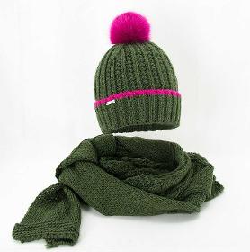 Ensemble d'hiver pour femme avec bonnet et écharpe, vert