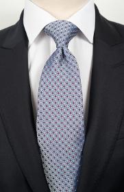 Cravate argenté à pois rouge et blanc + pochette assortie