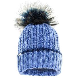 Bonnet en laine bleu avec pompon
