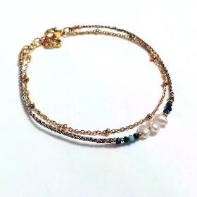 Bracelet double Lurex et Lapis-Lazuli