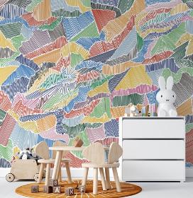 Papier peint hachures avec motifs multicolores pour enfants