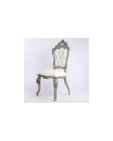 Chaise baroque blanche la mariée argentée et aspect cuir blanc carved