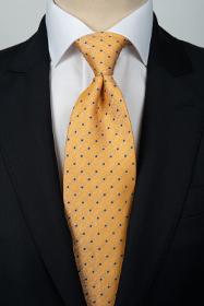 Cravate orange à pois bleu + pochette assortie
