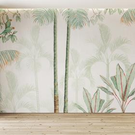 Papier peint panoramique jungle avec feuilles tropicales