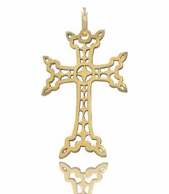 Croix Arménienne en or 18 carats ajourée en forme d'étoile à quatre branches