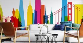Papier peint panoramique avec gratte-ciels colorés