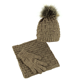 Ensemble hiver femme, bonnet, écharpe, gants cappuccino