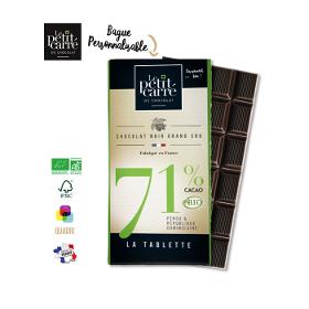 Tablette 90gr personnalisée, chocolat noir 71% bio et équita