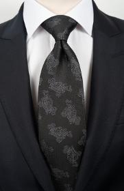 Cravate noir à motifs cachemire + pochette assortie