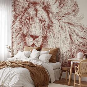 Papier peint panoramique avec visage de lion, tons de sable