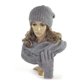Ensemble hiver femme, bonnet, écharpe, gants, gris
