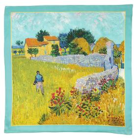 Petit Carré En Twill De Soie Imprimé Van Gogh Mas En Provence – Turquoise