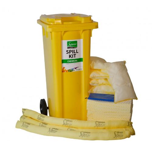 Kit anti-pollution jaune roulette 240 L produits chimiques