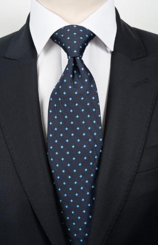 Cravate bleu marine à pois ciel + pochette assortie