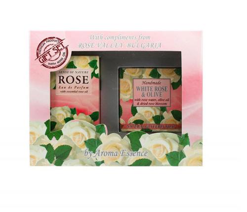 Coffret Cadeau Femme Rose Blanche Parfume De Rose 12 Ml Savon Glycerin 60 Ml