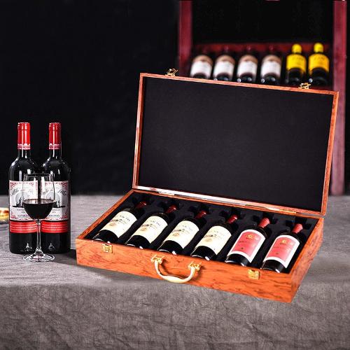 Boîte en bois PU de luxe pour 6 bouteilles sans accessoires de vin