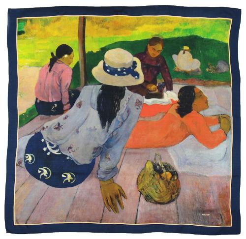 Châle En Laine Et Soie Imprimée Gauguin La Sieste – Marine
