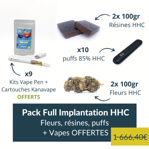 Pack Full Implantation HHC – Fleurs, résines, puffs + Vapes OFFERTES