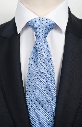 Cravate tricot bleu à pois marine