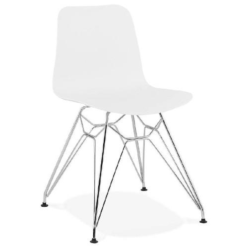 Chaise design industrielle VENUS pieds métal chromé (blanc)