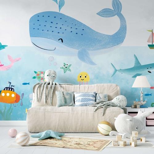 Papier peint pour enfant avec animaux aquatiques et sous-marins
