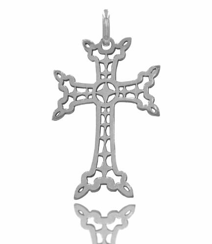 Croix Arménienne Ajourée en or blanc 18 carats grand modèle étoile à quatre