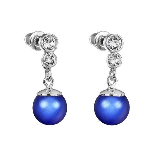 Boucles Perles Bleu Fonc - Cristaux SWAROVSKI