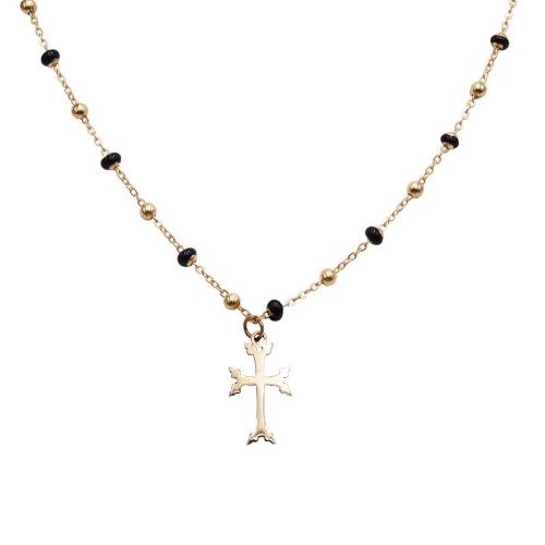 Collier perlé avec croix Arménienne or jaune 18cts 2.2grs