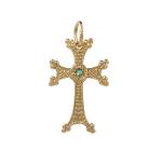 Pendentif en or 750 millièmes croix arménienne avec émeraude 1.68 grammes